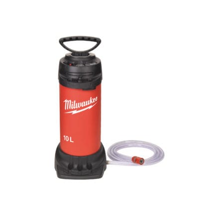 milwaukee wt 10 tanica per l’acqua. capacità 10 litri, bidone dell’acqua in acciaio con copertura esterna ed interna in poliestere. pompa con pressione max 6 bar. tubo lunghezza 2,5 metri; sistema di connessione rapida al motore milwaukee®