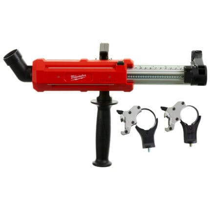 Milwaukee dust collector, supplied with 3 collars, 1 side handle and 2 dust collectors. Universal for tools, wire and battery (⌀ collar from 43 to 59 mm).