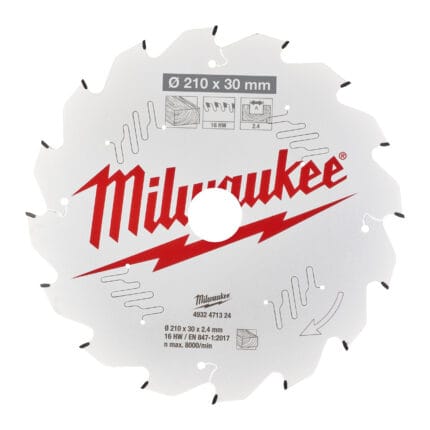 milwaukee lama circolare 210 x 30 mm, a 16 denti con spessore 2.4 mm