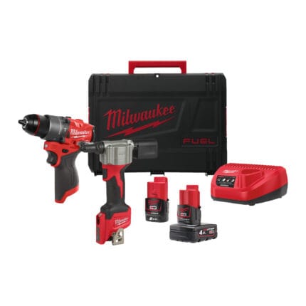 milwaukee kit m12™ trapano con percussione + rivettatrice compatta (12v)