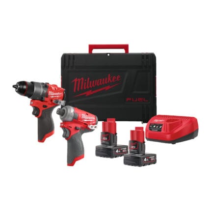 milwaukee kit m12 fuel™ trapano con percussione + avvitatore ad impulsi 1/4″ silenzioso (12v)