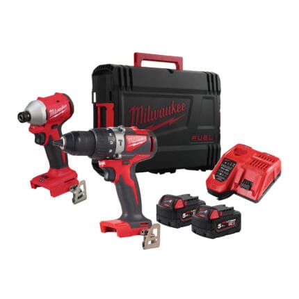 milwaukee kit m18™ brushless trapano a percussione + avvitatore ad impulsi ¼ hex (18v)